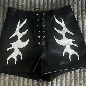 Edgy Black and White Lace-Up High Waist Shorts